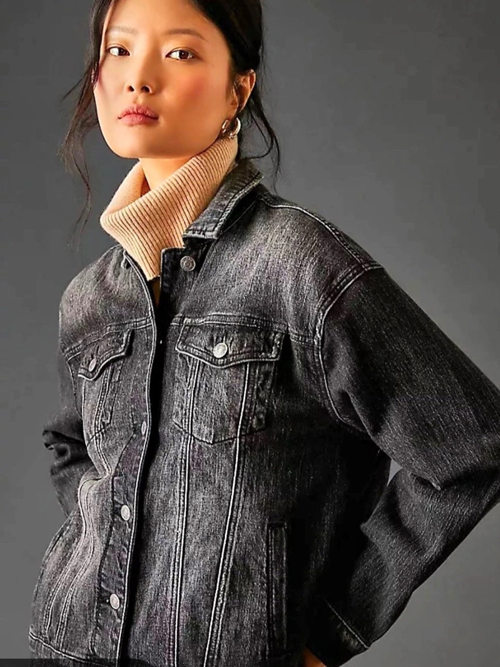 Pilcro The Weston Denim Boyfriend Trucker Jacket Washed Black Medium